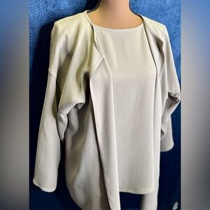 Zoran Women’s Taupe Beige 100% Silk Tunic Blouse Open Cardigan Layer; 2X/18W-20W
